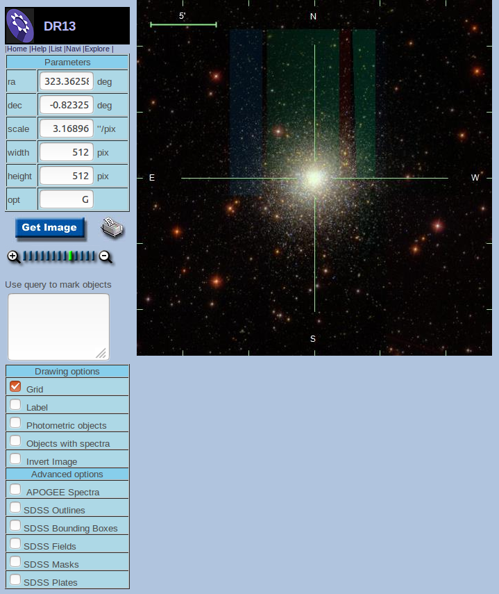 Figura 1. Tela de visualização de imagens do SDSS. 